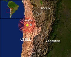 The radius of the magnitude 8.8 earthquake in Chile