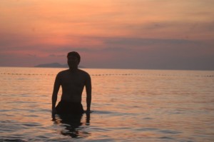 Man silhouette in the beach