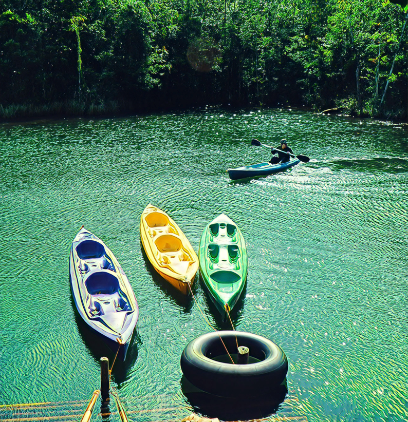 Kayaking on a green lake